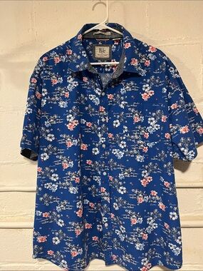 RJC Mens Blue Floral Short-Sleeve Button-Down Shirt Hawaiian Paradise 3X